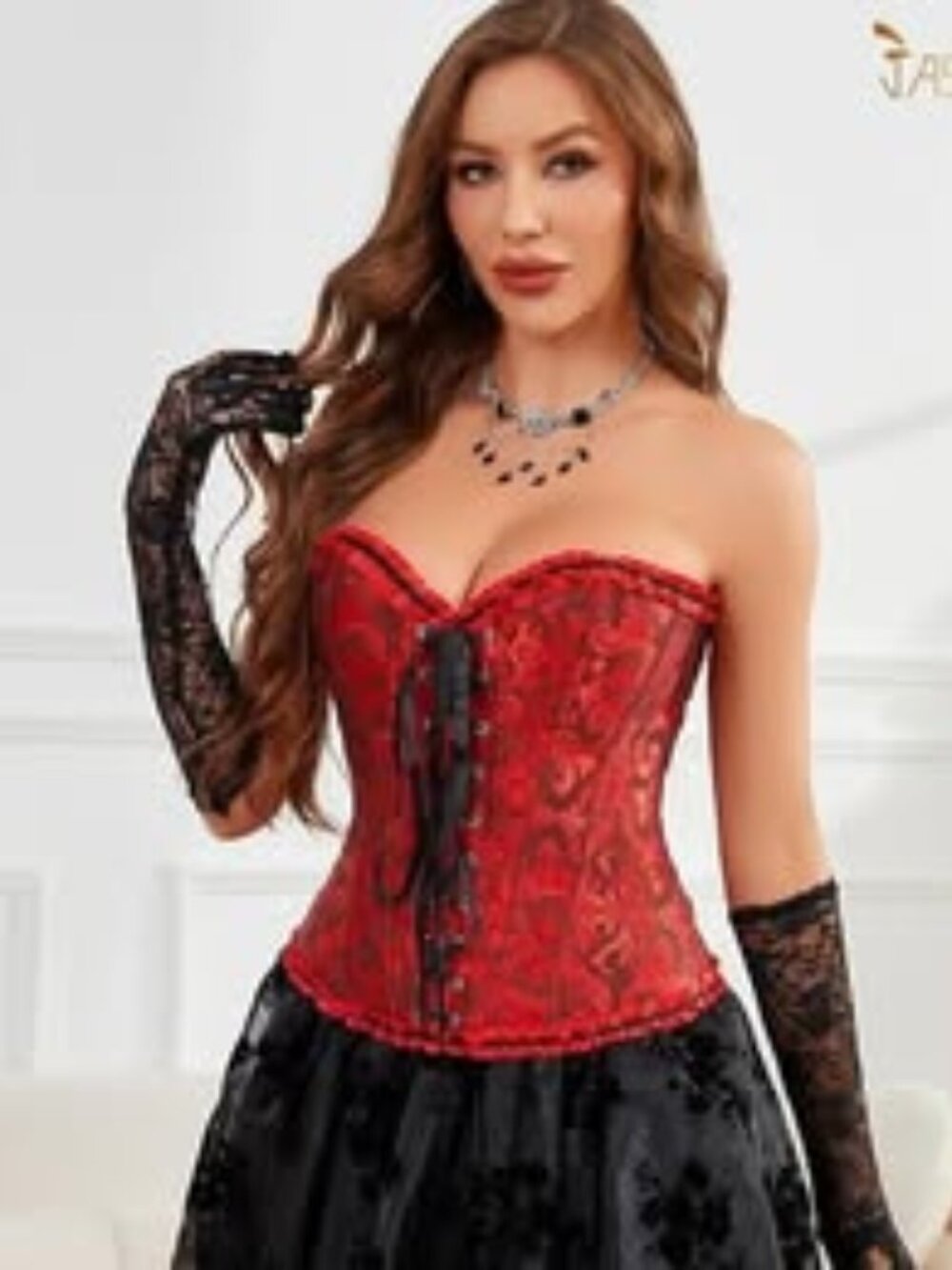 Red with black ribbon lacing Corset sz large new in package